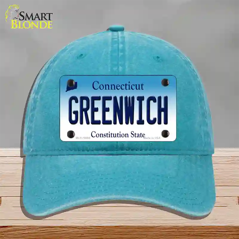 Greenwich Connecticut Novelty License Plate Hat Unconstructed Cotton / Lake Blue