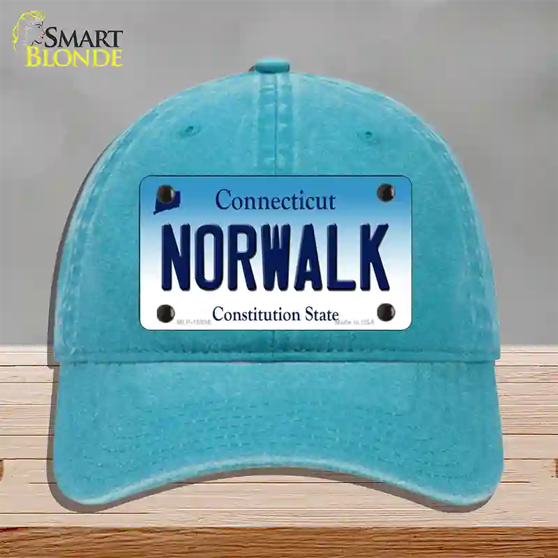 Norwalk Connecticut Novelty License Plate Hat Unconstructed Cotton / Lake Blue