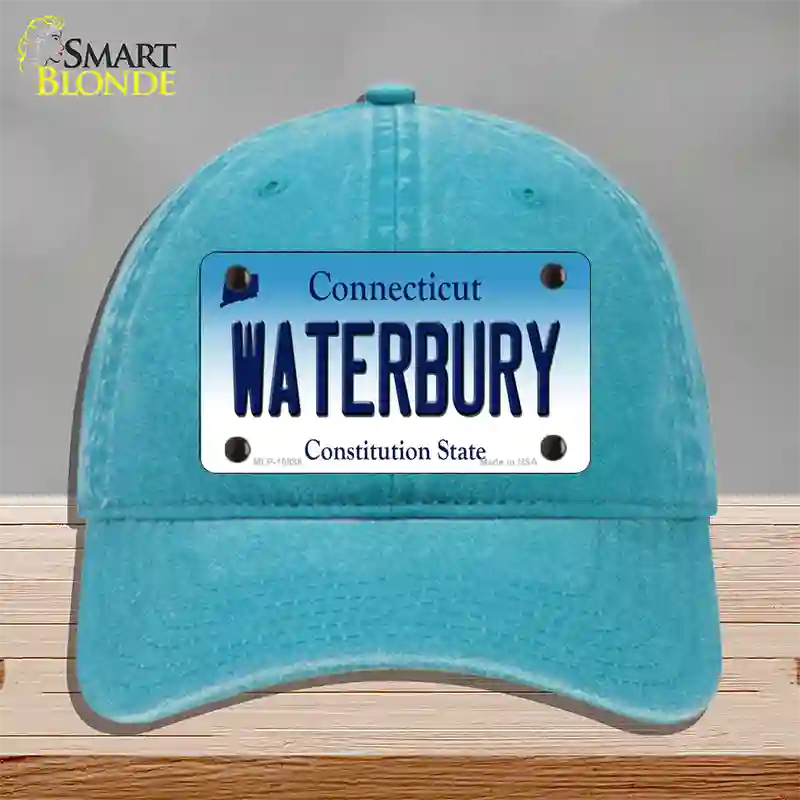 Waterbury Connecticut Novelty License Plate Hat Unconstructed Cotton / Lake Blue