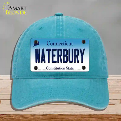 Waterbury Connecticut Novelty License Plate Hat Unconstructed Cotton / Lake Blue