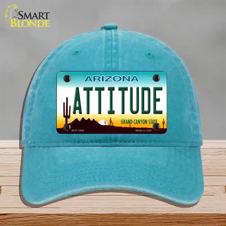 Arizona Attitude Novelty License Plate Hat Unconstructed Cotton / Lake Blue