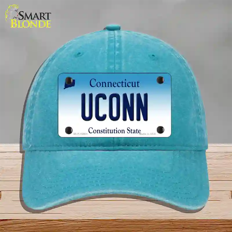 UConn Connecticut Novelty License Plate Hat Unconstructed Cotton / Lake Blue