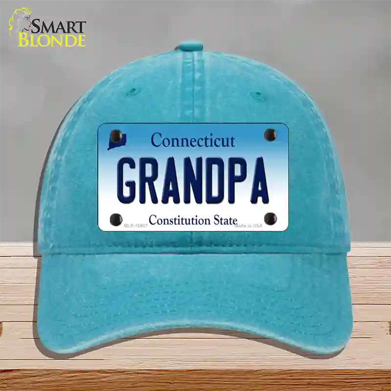 Grandpa Connecticut Novelty License Plate Hat Unconstructed Cotton / Lake Blue