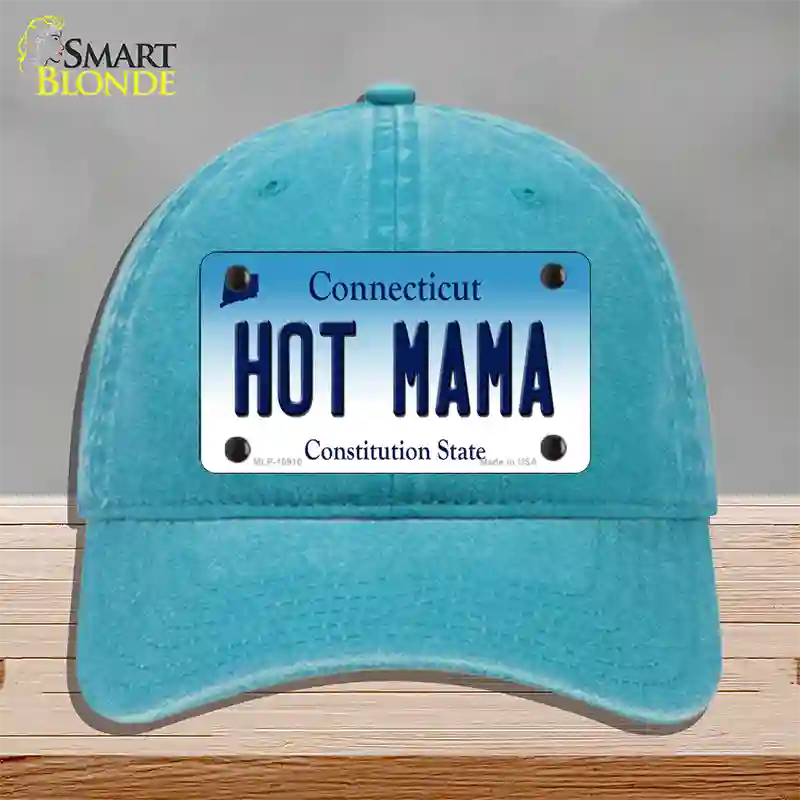 Hot Mama Connecticut Novelty License Plate Hat Unconstructed Cotton / Lake Blue