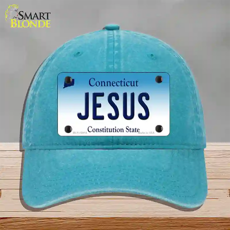 Jesus Connecticut Novelty License Plate Hat Unconstructed Cotton / Lake Blue