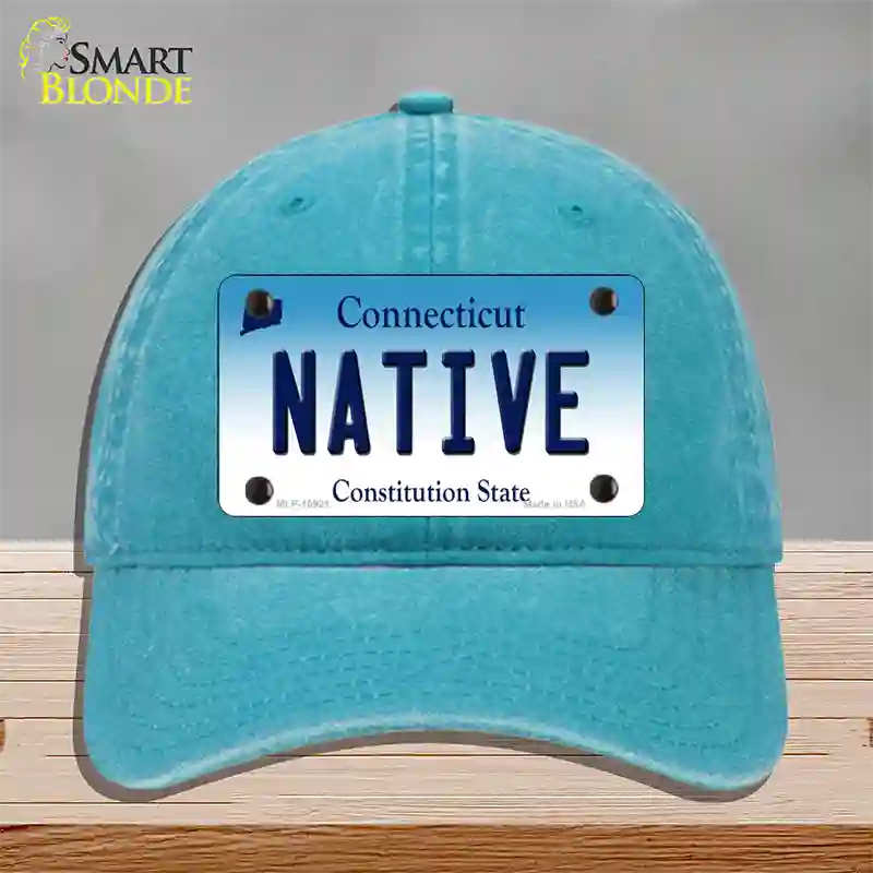 Native Connecticut Novelty License Plate Hat Unconstructed Cotton / Lake Blue