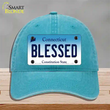 Blessed Connecticut Novelty License Plate Hat Unconstructed Cotton / Lake Blue