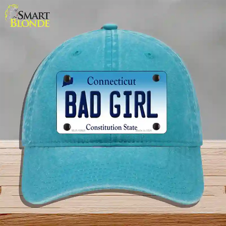 Bad Girl Connecticut Novelty License Plate Hat Unconstructed Cotton / Lake Blue