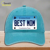 Best Mom Connecticut Novelty License Plate Hat Unconstructed Cotton / Lake Blue