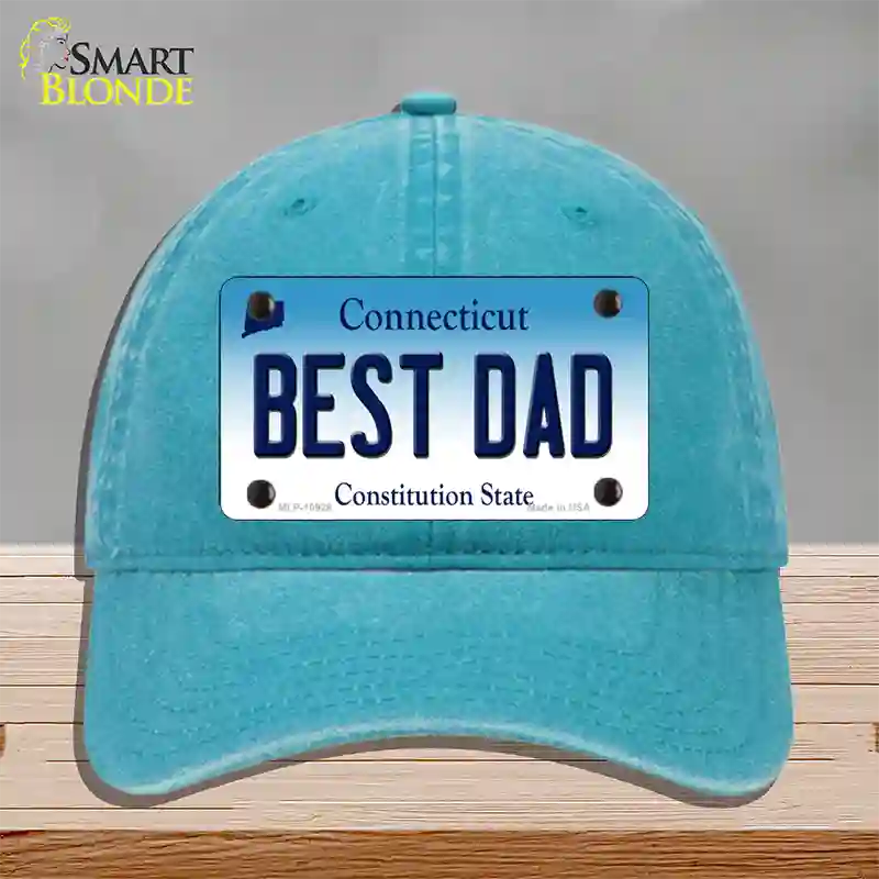 Best Dad Connecticut Novelty License Plate Hat Unconstructed Cotton / Lake Blue