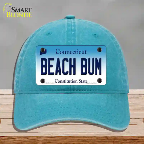 Beach Bum Connecticut Novelty License Plate Hat Unconstructed Cotton / Lake Blue