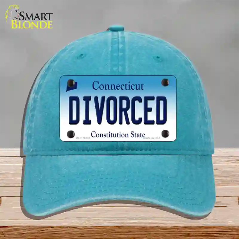 Divorced Connecticut Novelty License Plate Hat Unconstructed Cotton / Lake Blue