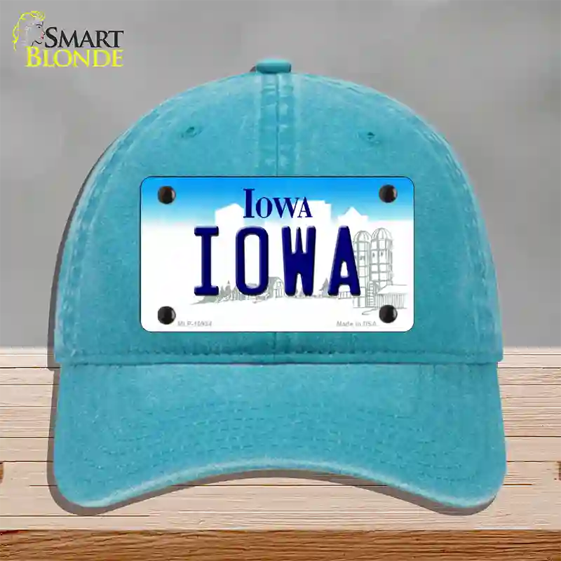 Iowa State Novelty License Plate Hat Unconstructed Cotton / Lake Blue