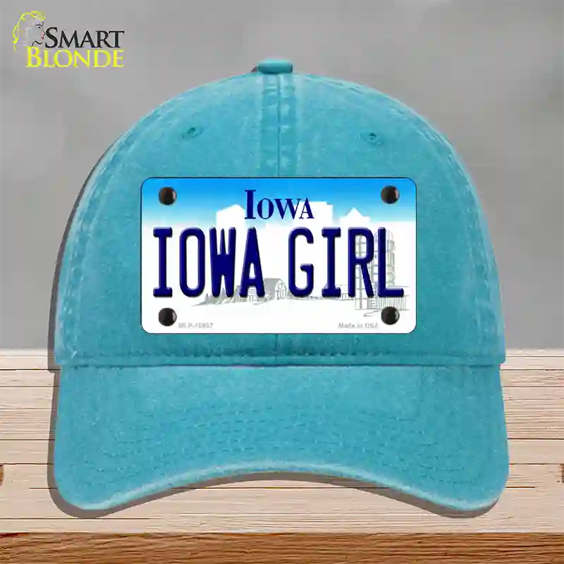 Iowa Girl Iowa Novelty License Plate Hat Unconstructed Cotton / Lake Blue