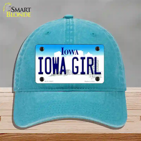 Iowa Girl Iowa Novelty License Plate Hat Unconstructed Cotton / Lake Blue