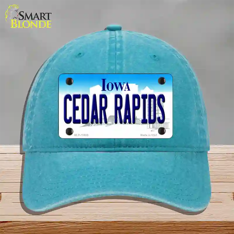 Cedar Rapids Iowa Novelty License Plate Hat Unconstructed Cotton / Lake Blue