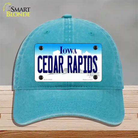 Cedar Rapids Iowa Novelty License Plate Hat Unconstructed Cotton / Lake Blue