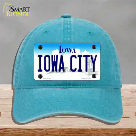 Iowa City Iowa Novelty License Plate Hat Unconstructed Cotton / Lake Blue