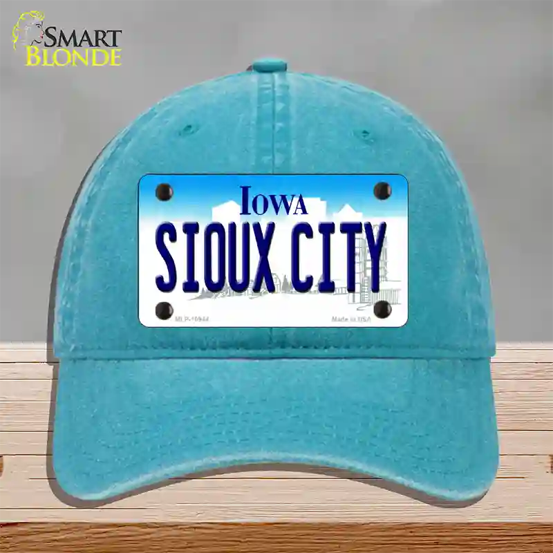 Sioux City Iowa Novelty License Plate Hat Unconstructed Cotton / Lake Blue