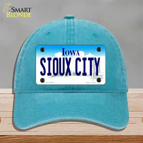 Sioux City Iowa Novelty License Plate Hat Unconstructed Cotton / Lake Blue