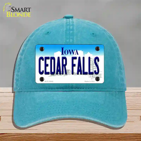 Cedar Falls Iowa Novelty License Plate Hat Unconstructed Cotton / Lake Blue