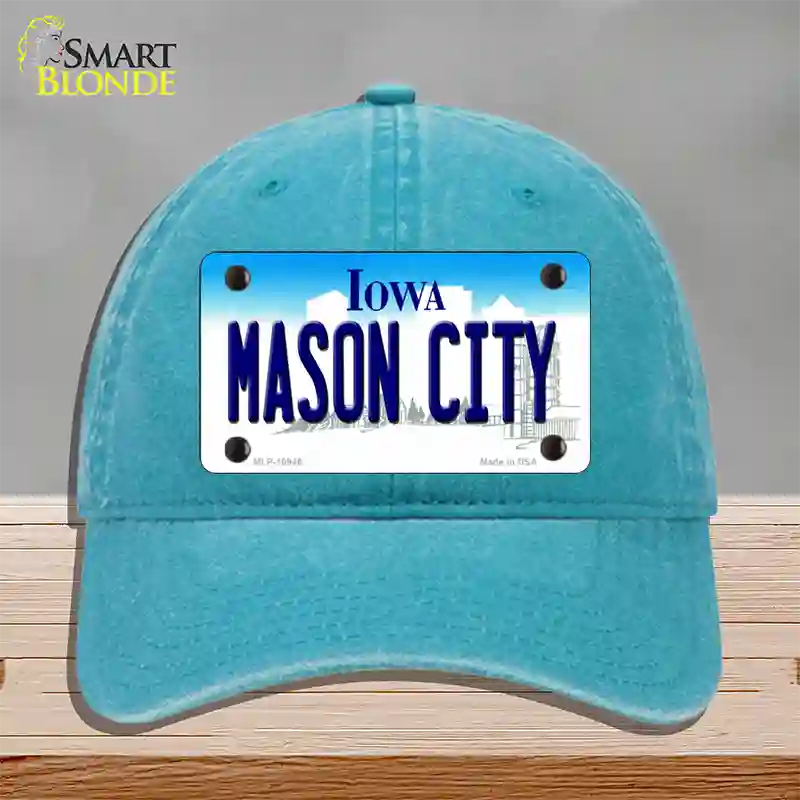 Mason City Iowa Novelty License Plate Hat Unconstructed Cotton / Lake Blue