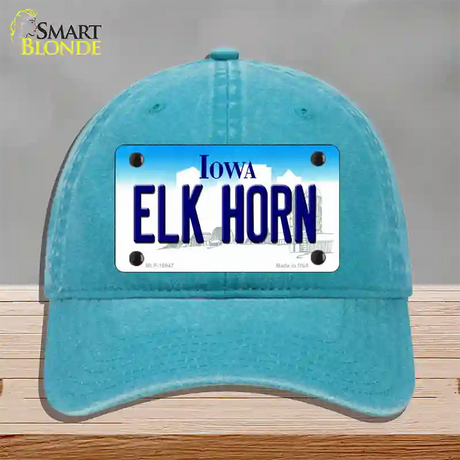 Elk Horn Iowa Novelty License Plate Hat Unconstructed Cotton / Lake Blue