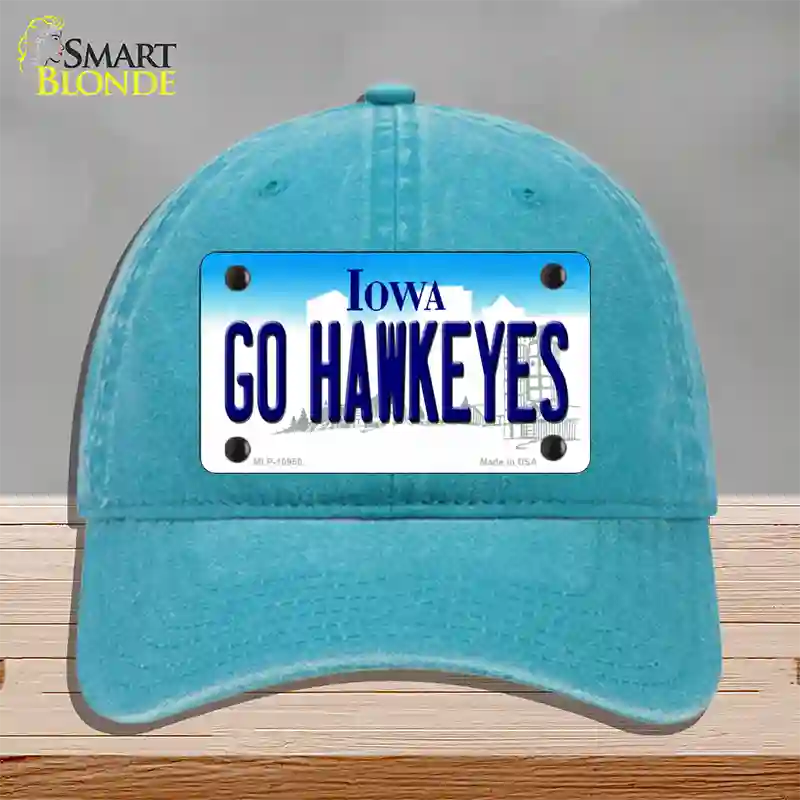 Go Hawkeyes Iowa Novelty License Plate Hat Unconstructed Cotton / Lake Blue