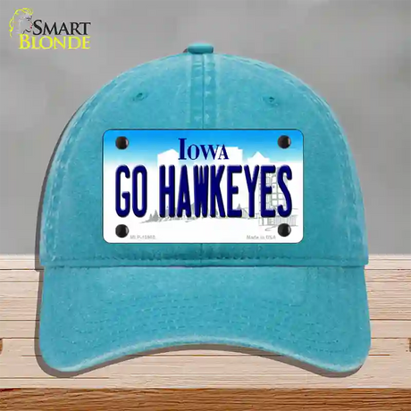 Go Hawkeyes Iowa Novelty License Plate Hat Unconstructed Cotton / Lake Blue