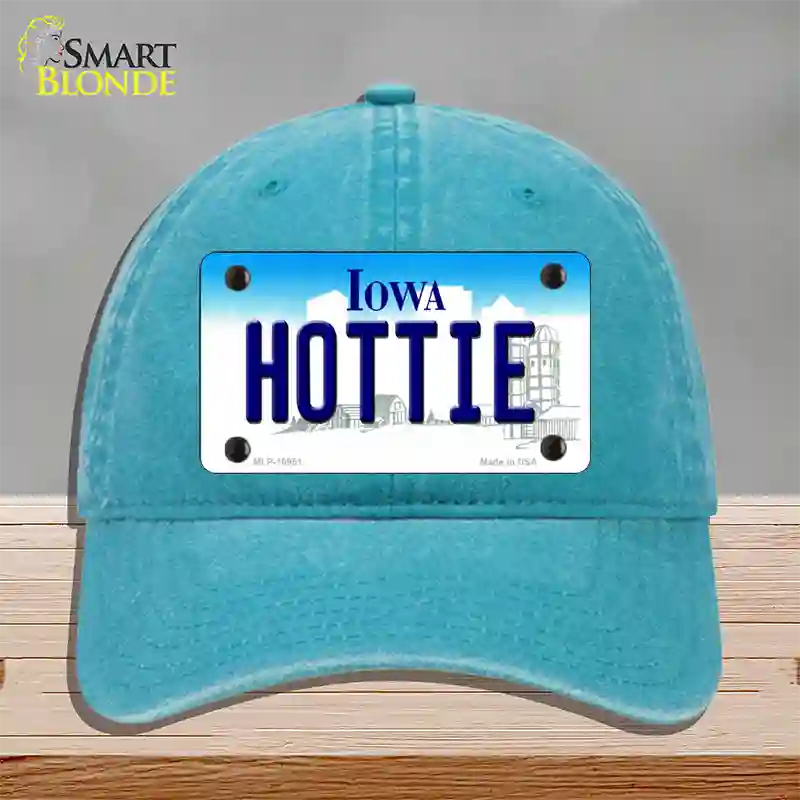 Hottie Iowa Novelty License Plate Hat Unconstructed Cotton / Lake Blue