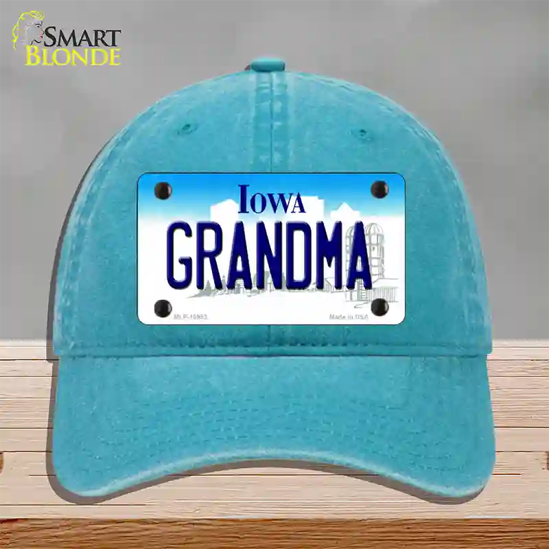 Grandma Iowa Novelty License Plate Hat Unconstructed Cotton / Lake Blue