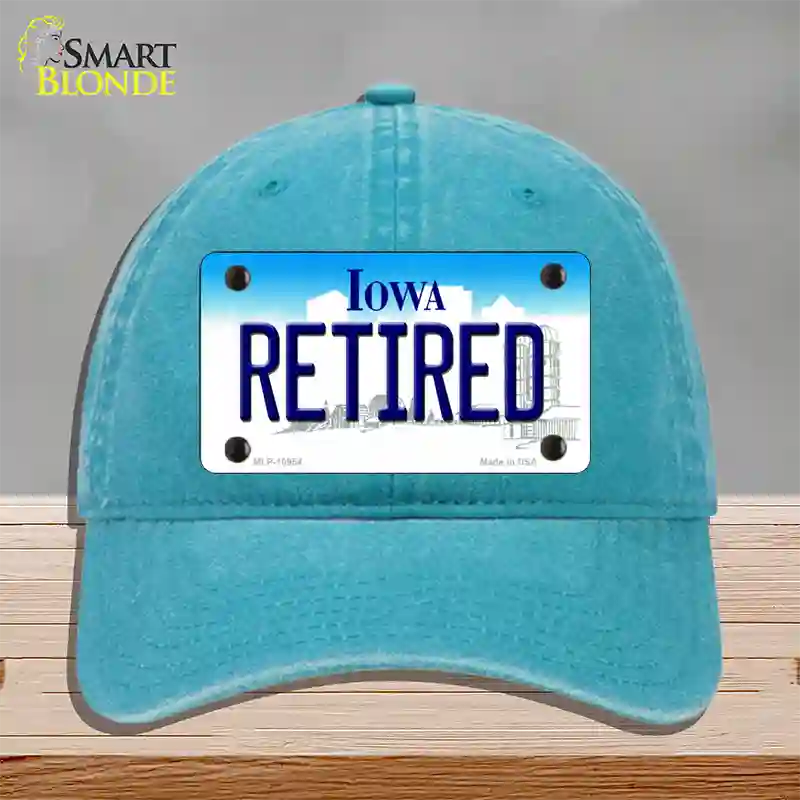 Retired Iowa Novelty License Plate Hat Unconstructed Cotton / Lake Blue