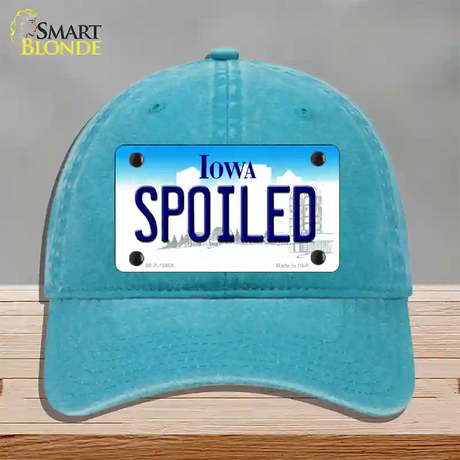 Spoiled Iowa Novelty License Plate Hat Unconstructed Cotton / Lake Blue