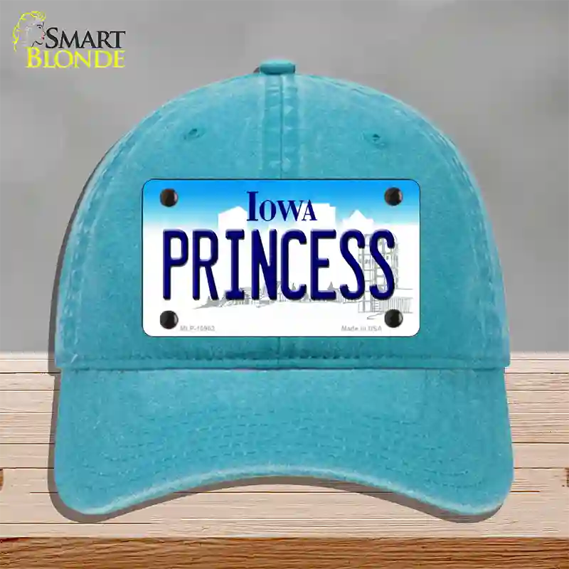 Princess Iowa Novelty License Plate Hat Unconstructed Cotton / Lake Blue