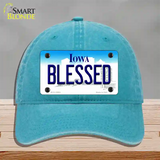 Blessed Iowa Novelty License Plate Hat Unconstructed Cotton / Lake Blue