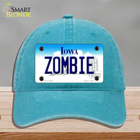 Zombie Iowa Novelty License Plate Hat Unconstructed Cotton / Lake Blue