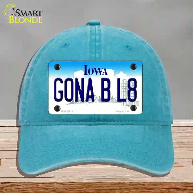 Gona B L8 Iowa Novelty License Plate Hat Unconstructed Cotton / Lake Blue