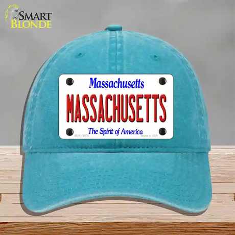 Massachusetts State Novelty License Plate Hat Unconstructed Cotton / Lake Blue