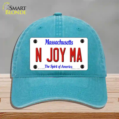 N Joy MA Massachusetts Novelty License Plate Hat Unconstructed Cotton / Lake Blue