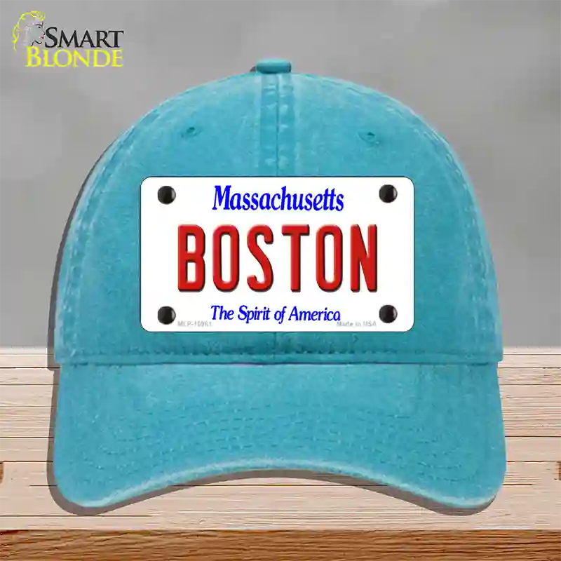 Boston Massachusetts Novelty License Plate Hat Unconstructed Cotton / Lake Blue