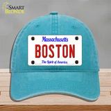 Boston Massachusetts Novelty License Plate Hat Unconstructed Cotton / Lake Blue