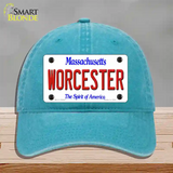 Worcester Massachusetts Novelty License Plate Hat Unconstructed Cotton / Lake Blue