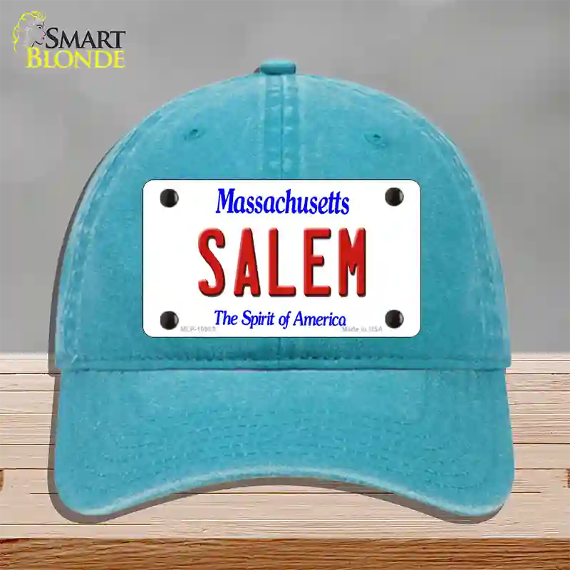 Salem Massachusetts Novelty License Plate Hat Unconstructed Cotton / Lake Blue