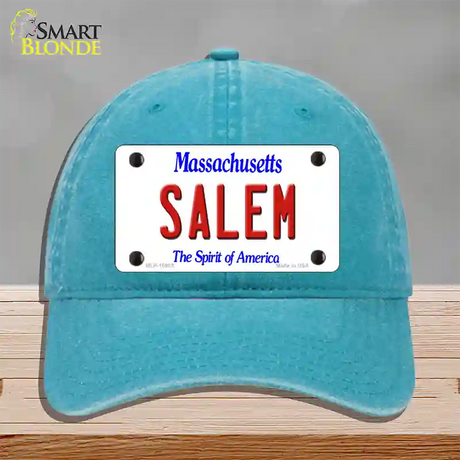 Salem Massachusetts Novelty License Plate Hat Unconstructed Cotton / Lake Blue