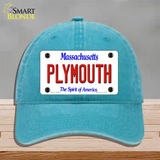 Plymouth Massachusetts Novelty License Plate Hat Unconstructed Cotton / Lake Blue