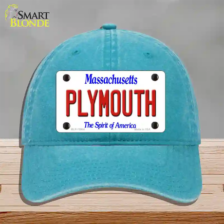 Plymouth Massachusetts Novelty License Plate Hat Unconstructed Cotton / Lake Blue