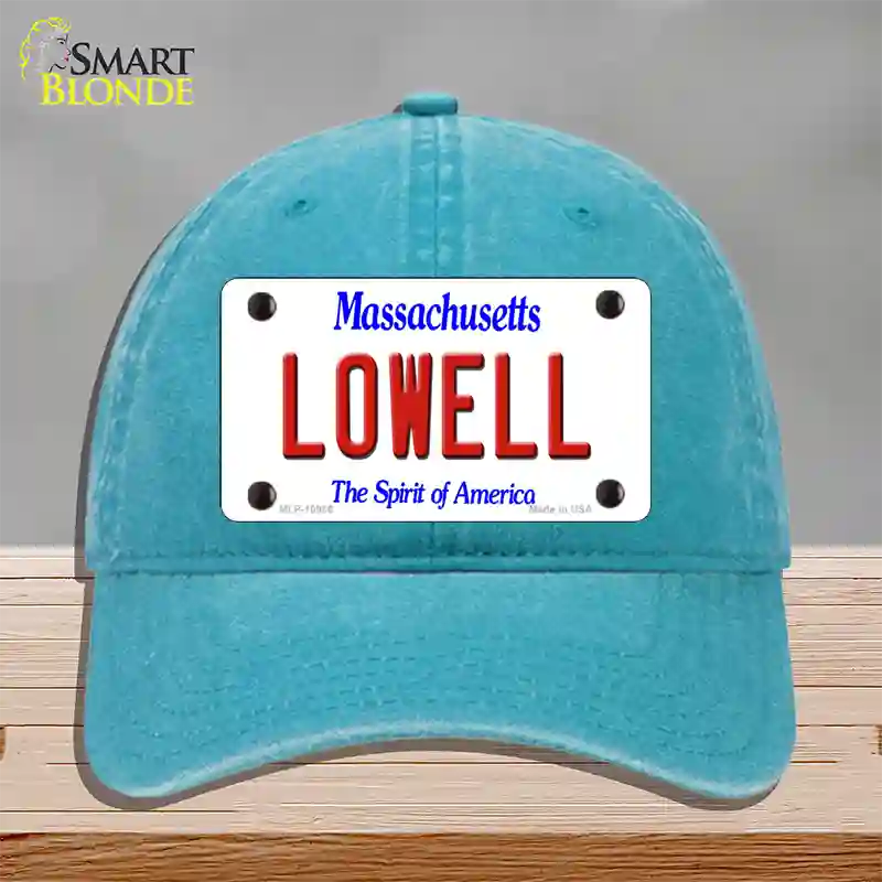 Lowell Massachusetts Novelty License Plate Hat Unconstructed Cotton / Lake Blue