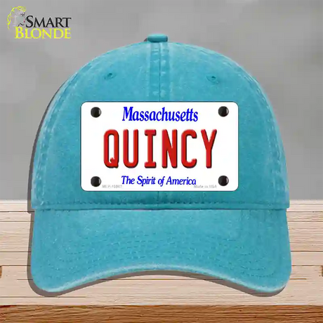 Quincy Massachusetts Novelty License Plate Hat Unconstructed Cotton / Lake Blue