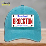 Brockton Massachusetts Novelty License Plate Hat Unconstructed Cotton / Lake Blue