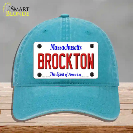 Brockton Massachusetts Novelty License Plate Hat Unconstructed Cotton / Lake Blue